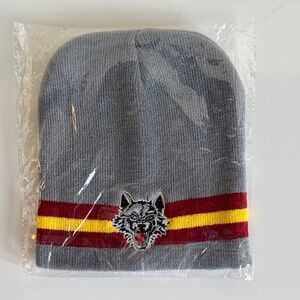 Kids Gray Beanie with Wolf Patch